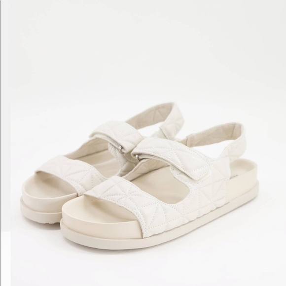 Shoes | Cream White Quilted Grandad Sandals Sz 8 New | Poshmark